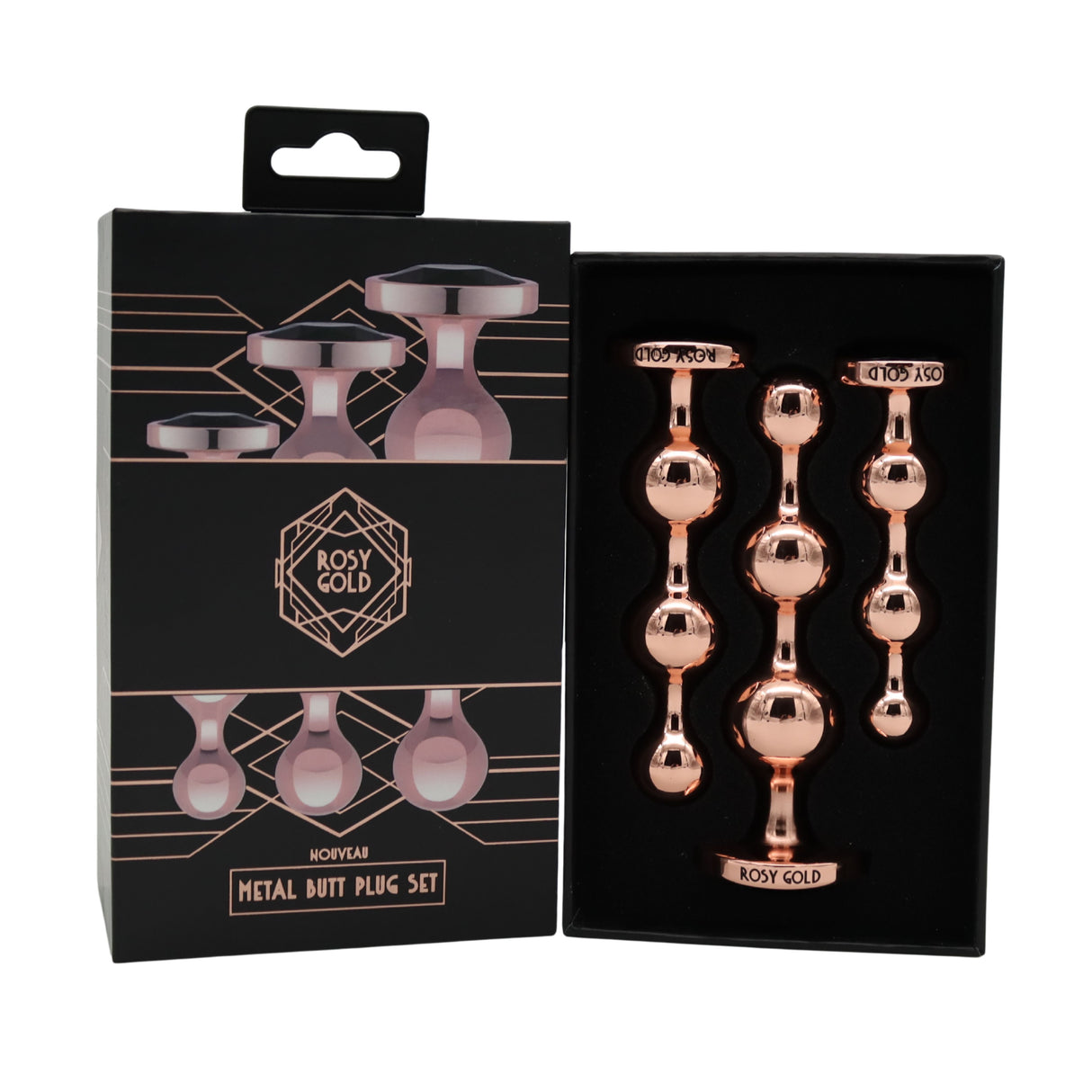 Rosy Gold metalen buttplug set roségoud
