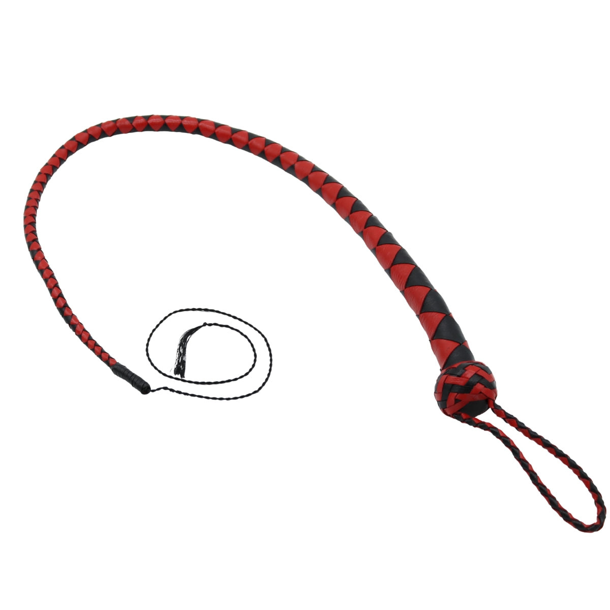 Echt leren single tail 90 cm zwart/rood