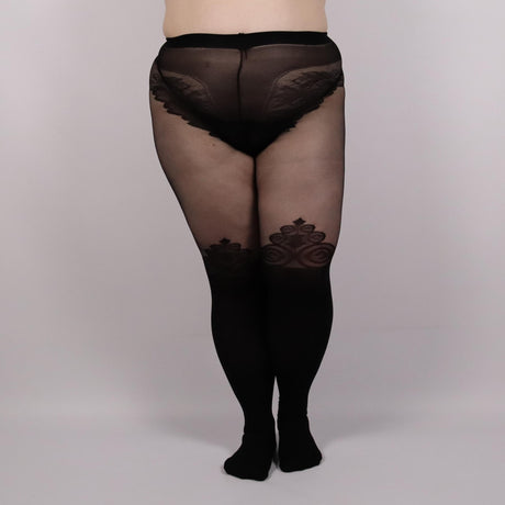 Zwarte panty met open kruis en mooie details