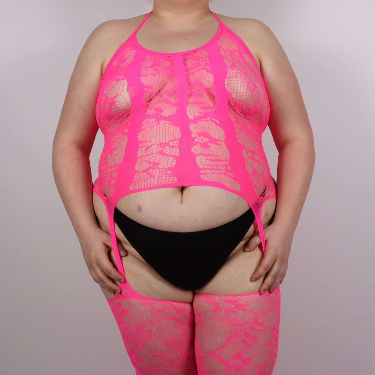 Kanten catsuit roze