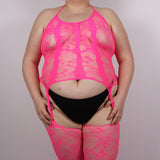 Kanten catsuit roze